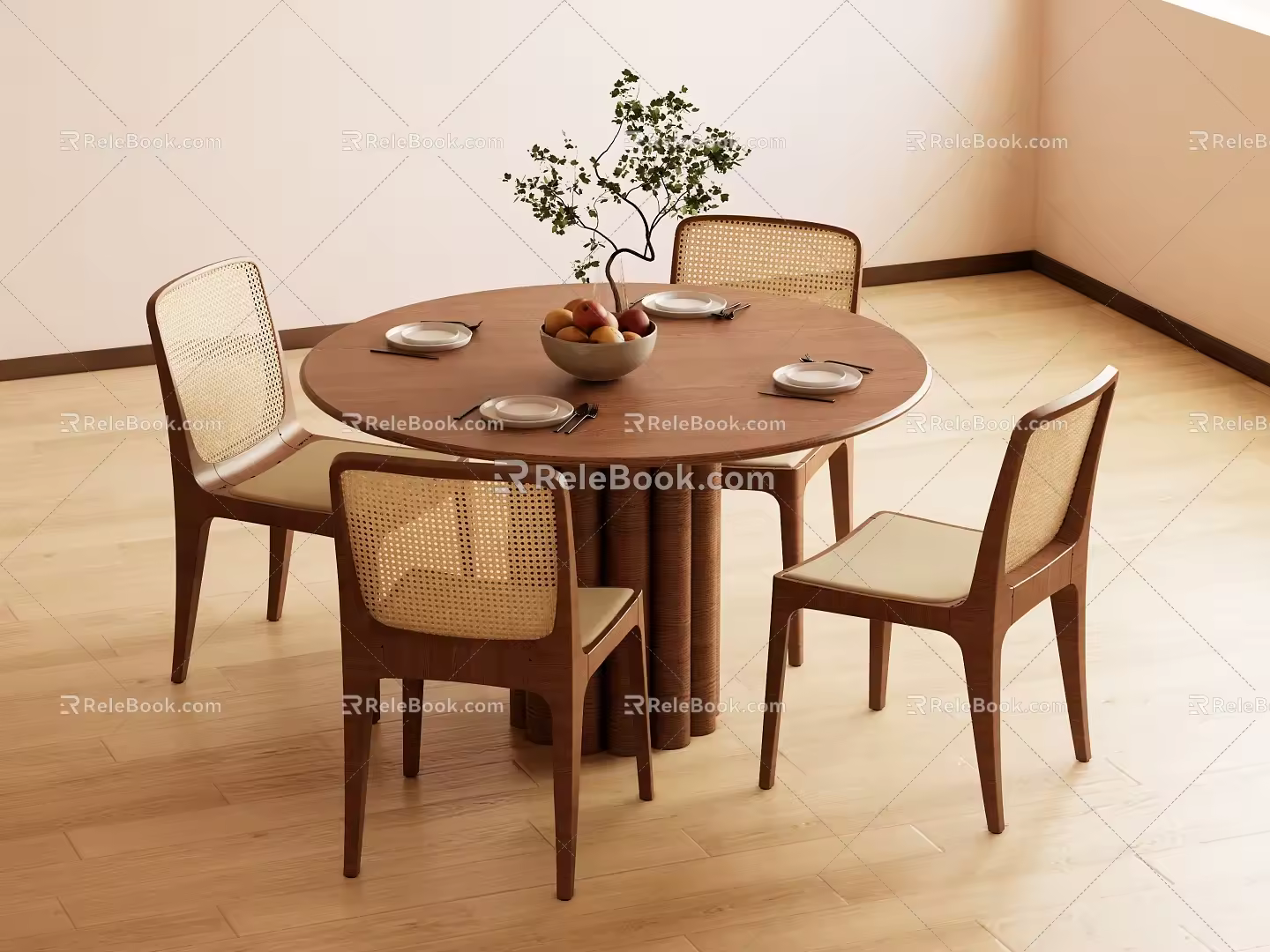 Middle style dining table and chair combination 3d model