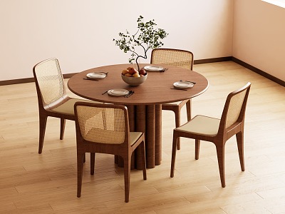 Middle style dining table and chair combination 3d model