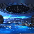 Modern Hall Interior With Circular Ceiling Starry Lights And Blue Floor Map Line Patterns 3d model