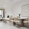 Modern Living Dining Area Interior Design With White Sofa Round Coffee Table And Palm Plant