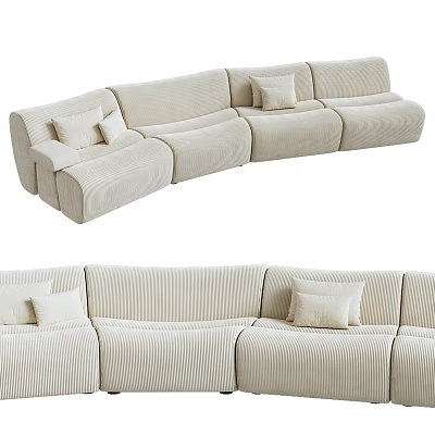 Modular Beige Sofa With Ribbed Texture And Decorative Cushions For Living Room 3d model