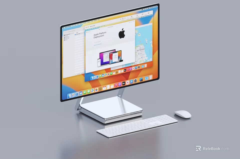 Modern Apple Desktop Computer With Thin Screen Aluminum Stand Wireless Keyboard And Mouse 3d model 