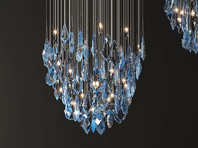 Elegant Blue Crystal Chandelier With Illuminated Pendants For Modern Interior Decor 3d model