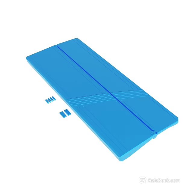 Blue Long Rectangular Mat With Small Accessory Components On White Surface 3d model 