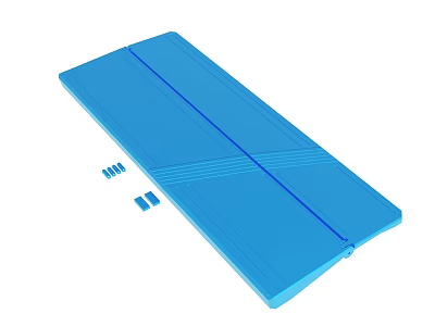Blue Long Rectangular Mat With Small Accessory Components On White Surface 3d model