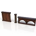 Classic Dark Brown Wooden Furniture Including Cabinet Pedestal And Arch Bench