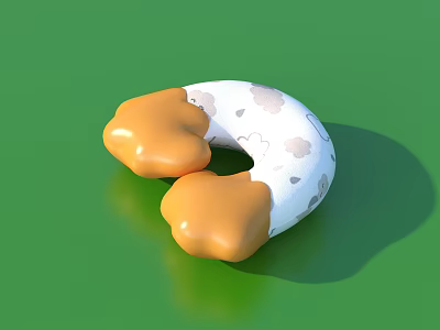 White Circular Cushion With Gray Cloud Patterns And Orange Ends On Green Background 3d model