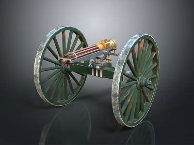 Vintage Cannon Artillery Model With Green Spoked Wheels And Classic Design 3d model