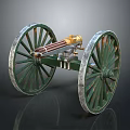 Vintage Cannon Artillery Model With Green Spoked Wheels And Classic Design