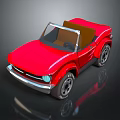 Red Convertible Car With Brown Soft Top And Black Wheels In Cartoon Style