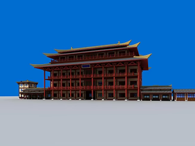 Traditional Chinese Ancient Architecture With Red Wooden Structure Yellow Roof And Multi Story Design 3d model