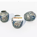 Set of Three Traditional Blue and White Ceramic Jars with Ornate Decorative Patterns