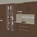 Modern Wooden Entryway Cabinet With Side Cabinet Glass Doors Drawers And Open Shelves