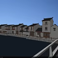 Traditional Chinese Style Commercial Street Along Riverside With White Walls Black Tiles And Water Reflections
