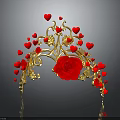 A Woman Wearing Ornate Golden Crown With Red Heart Decorations And Large Rose