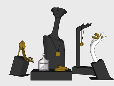 Luxury Gold Jewelry Display With Necklace On Mannequin Hand And Stand 3d model