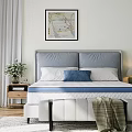 White Mattress With Blue Trim Quilted Surface On Grey Headboard Bed Frame