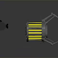 Futuristic Black Cylindrical Device And Circular Mechanical Component With Yellow Stripes