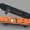 Two Skateboards With Orange Dark Graphics And Wheels