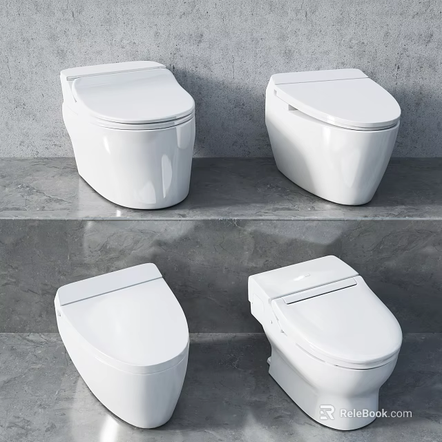 Modern White Ceramic Toilets in Various Styles for Bathroom 3d model 