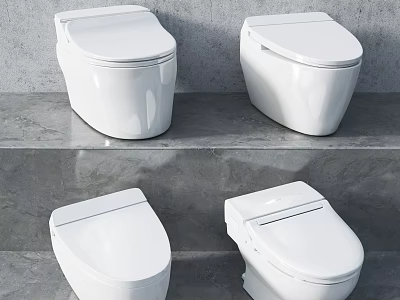 Modern White Ceramic Toilets in Various Styles for Bathroom 3d model
