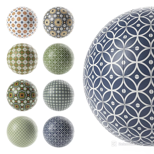 Ornamental Spherical Components With Various Geometric Patterns And Colorful Designs 3d model 
