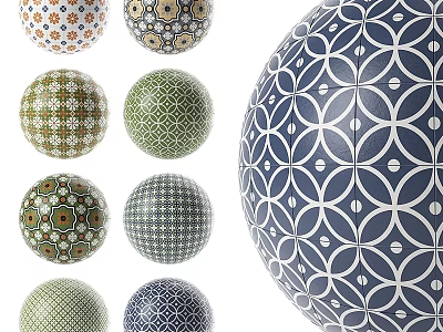 Ornamental Spherical Components With Various Geometric Patterns And Colorful Designs 3d model