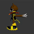 3D Fox Character Design With Black Eye Mask Red Claws Yellow Wristbands And Roller Skates
