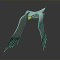 Gray Flying Bird With Outstretched Wings Yellow Beak And Black Eyes On Gray Background