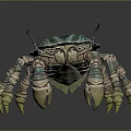 Artistic Shiny Turquoise Crab With Patterned Shell And Striped Legs On Dark Background