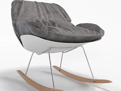 Comfortable Leisure Chair With Gray Plush Cushion And White Metal Rocking Base 3d model