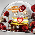 Valentine's Day Decoration Featuring Transparent Dome Red Roses Love Lettering And Heart