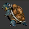 Blue Turtle Like Fantasy Character With Yellow Belly And Cannons On Back