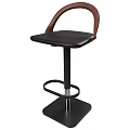 Modern Bar Stool Design With Black Leather Seat And Wooden Backrest