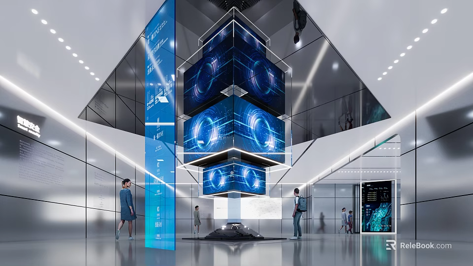 Modern Tech Exhibition Hall With Multi Layer Digital Display And Glass Curtain Walls 3d model 
