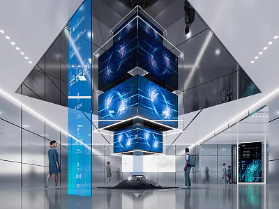 Modern Tech Exhibition Hall With Multi Layer Digital Display And Glass Curtain Walls 3d model