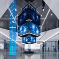 Modern Tech Exhibition Hall With Multi Layer Digital Display And Glass Curtain Walls