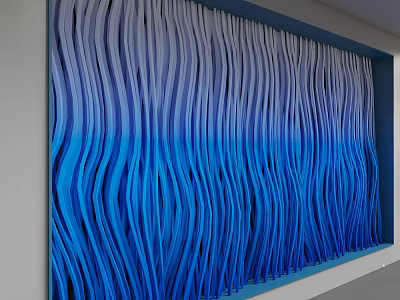Modern 3D Background Wall With Wavy Lines And Blue White Gradient Design 3d model
