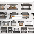 Traditional Chinese Architectural Models With Various Roof Designs And Wooden Structures