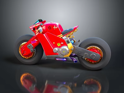 Red Shiny Motorcycle With Sporty Modern Design And Golden Wheel Accents 3d model