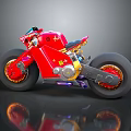 Red Shiny Motorcycle With Sporty Modern Design And Golden Wheel Accents