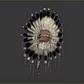 Traditional Feather Headdress With Black White Feathers Colorful Beadwork And Tassels