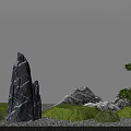 Japanese Karesansui Dry Landscape Garden With Rock Formations Green Moss And Pine Tree Elements
