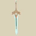 Ornate Fantasy Sword Featuring Golden Decorative Hilt And Glowing Blue Blade 3d model