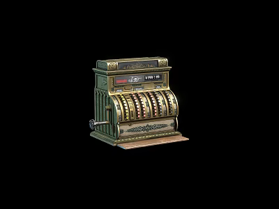 Antique Vintage Cash Register With Brass Dials And Retro Mechanical Design 3d model