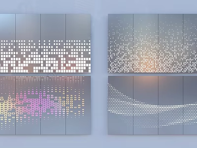 Silver Wall Panels With Perforated Patterns Lighting Effects Geometric Wave Designs And Color Gradients 3d model