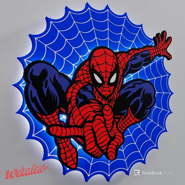 SpiderMan Themed Kids Bed With Blue Web Design And Red Blue Figure 3d model 