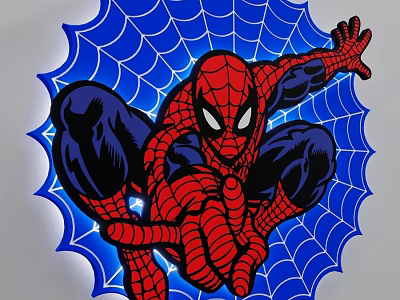 SpiderMan Themed Kids Bed With Blue Web Design And Red Blue Figure 3d model