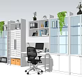 Modern Office Bookcase Interior With Green Plants Desk Computer And Files 3d model