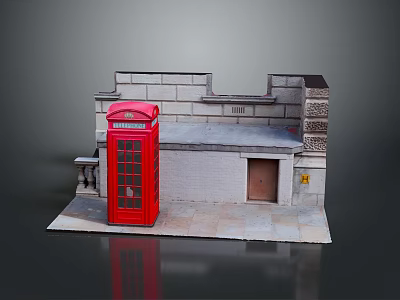 Vintage Street Scene With Red Telephone Booth Stone Building Wooden Door And Decorative Steps 3d model